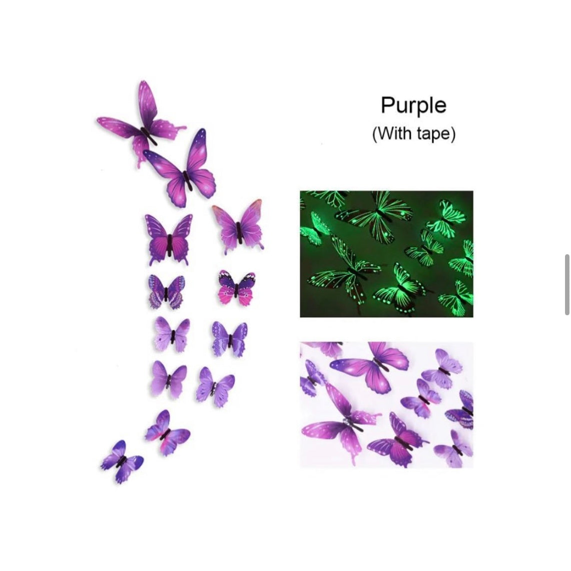 Glow in dark 3d butterfly stickers Purple image 0