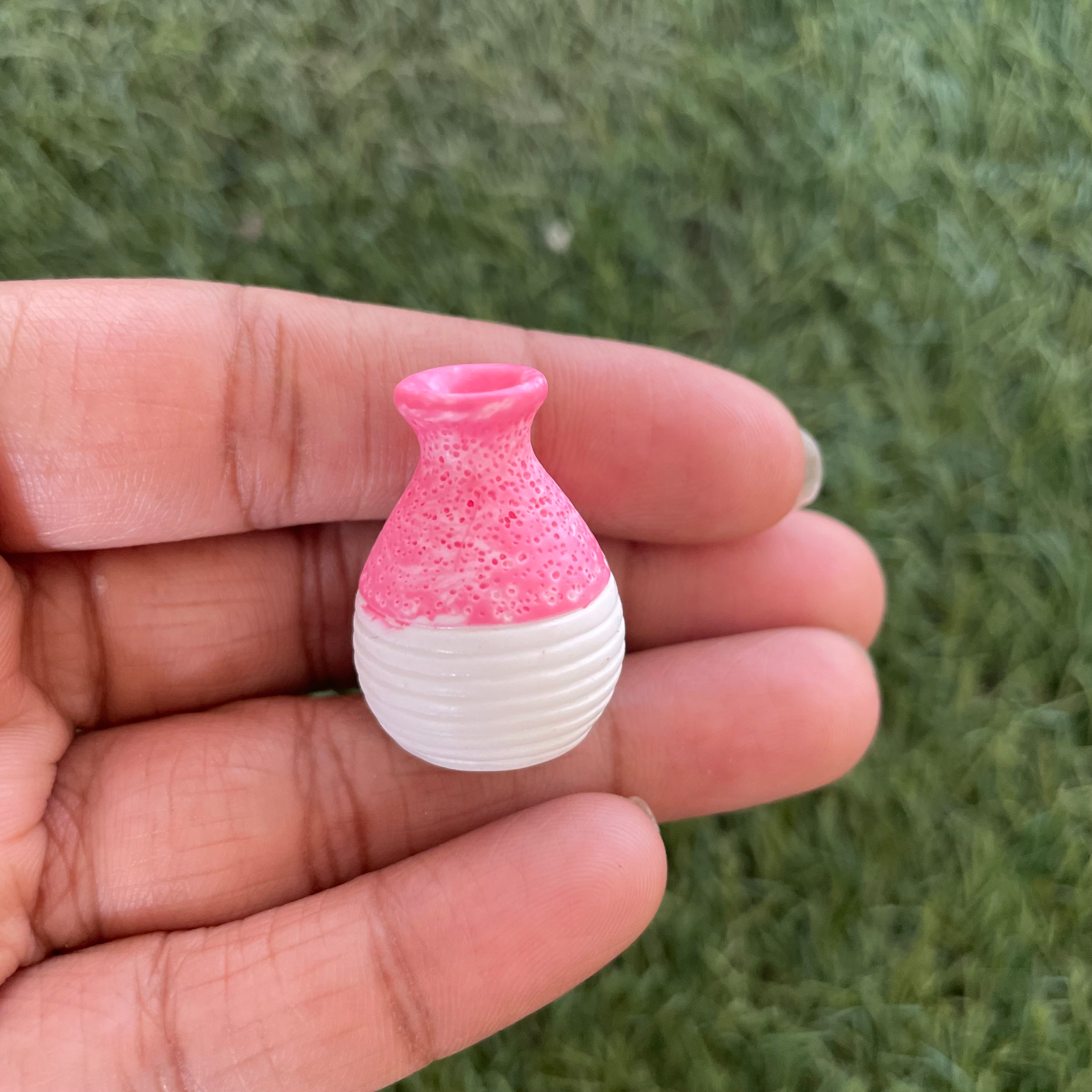 Mini Vase Pink with White Miniature 140 image 1