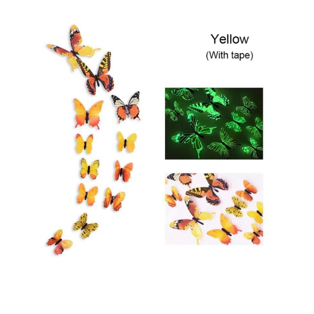 Glow in dark 3d butterfly stickers Yellow image 0
