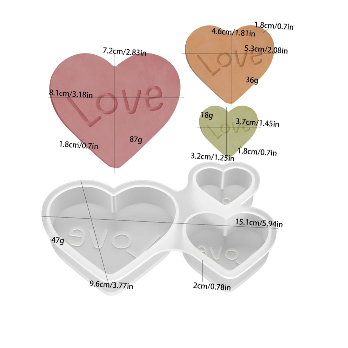 3 Cavity Heart Love Mould