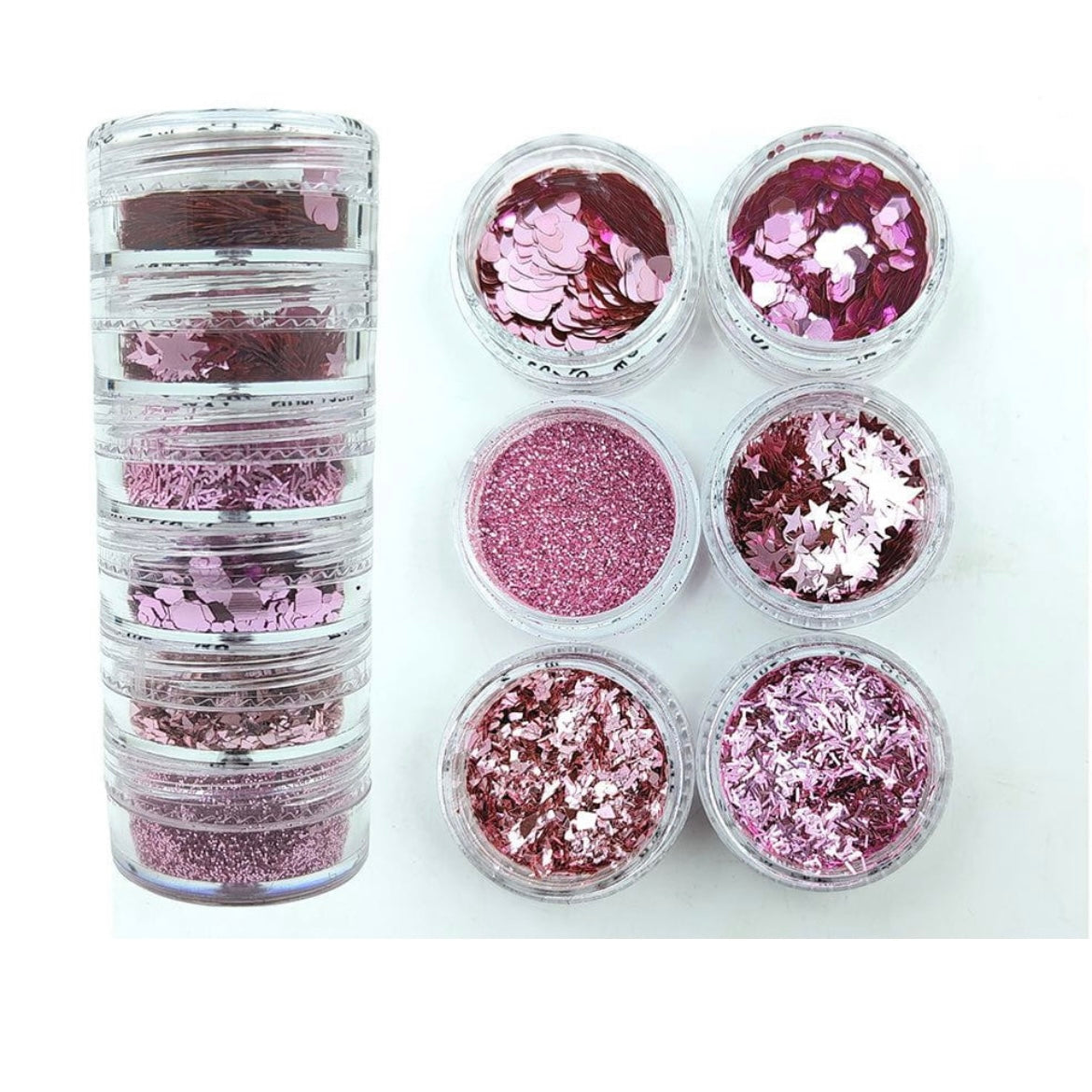 6 in 1 Glitter And Chunks Holographic Pink image 0